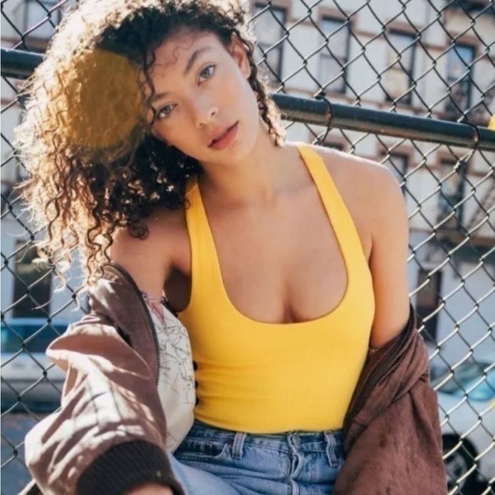 NWT Jordyn Woods x Secndnture High Cut Rib Bodysuit - Yellow - Size Small